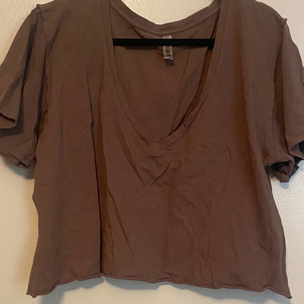 Chic V-Neck Brown Crop Top